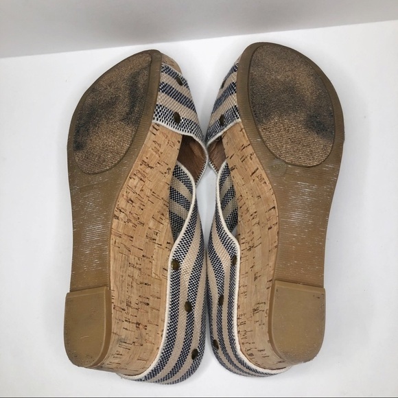 Lucky Brand cream navy X strap cork wedge heels - Picture 9 of 11